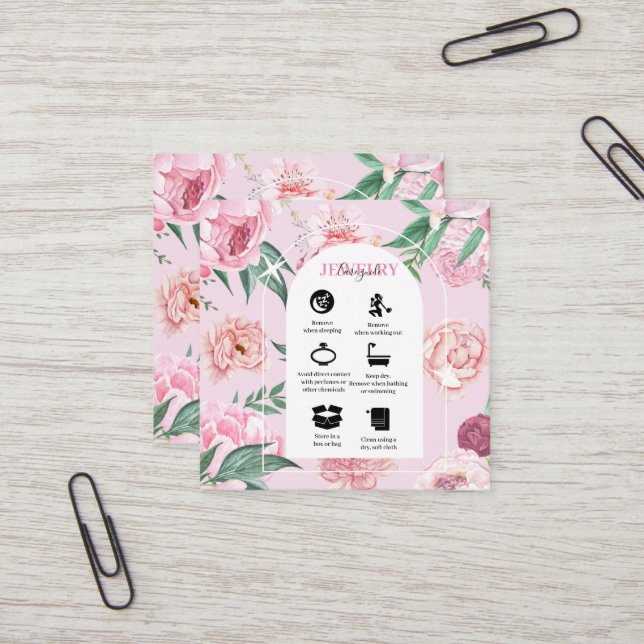 Tarjeta De Visita Cuadrada Moda Boho Rosa Tropical Bohemia Floral (Anverso/Reverso In Situ)