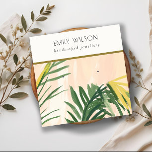 Tarjeta De Visita Cuadrada Moda Boho Rubor Green Palm Leaves Tropicales
