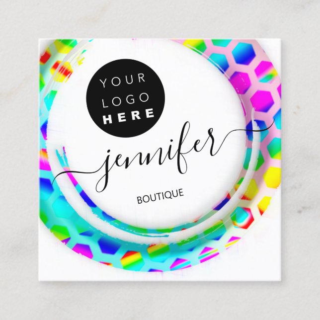 Tarjeta De Visita Cuadrada Moda Boutique Shop Logo Sirena Rosa (Anverso)