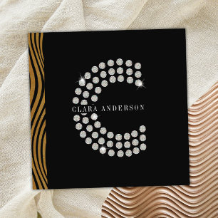 Tarjeta De Visita Cuadrada Moda Código QR del Monograma C inicial del diamant