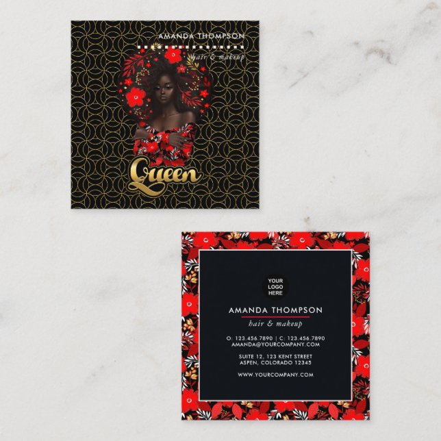 Tarjeta De Visita Cuadrada Moda de belleza de la Reina Negra (Anverso / Reverso)