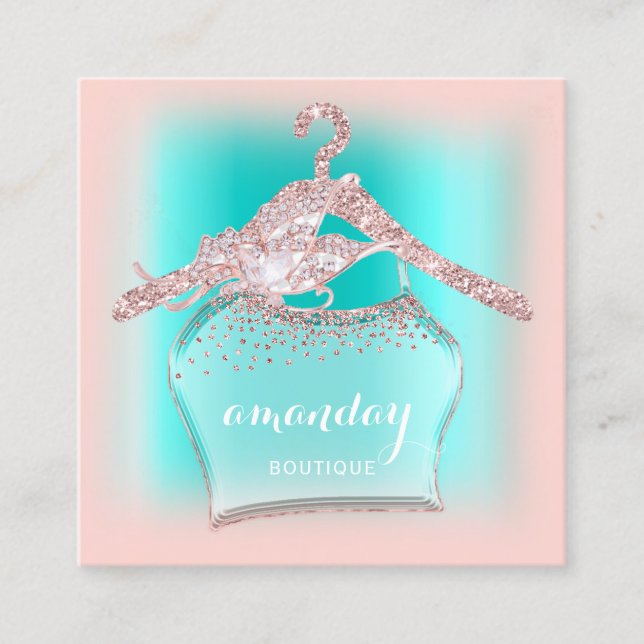 Tarjeta De Visita Cuadrada Moda de colgante de ropa de Purpurina de diamantes (Anverso)