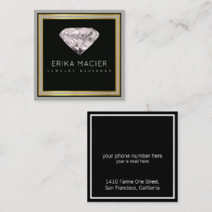Tarjeta De Visita Cuadrada moda de diseñador de joyas y negro elegante