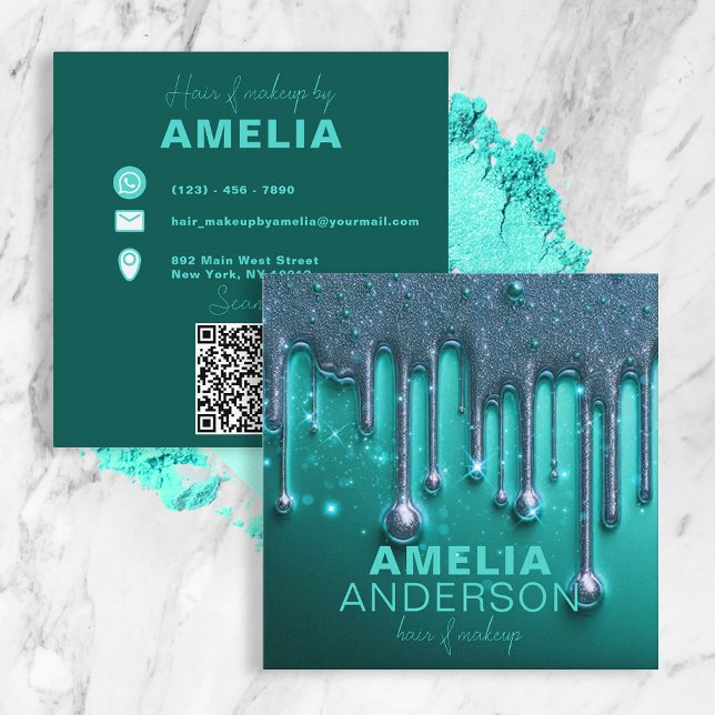 Tarjeta De Visita Cuadrada Moda de fantasía maquillaje Verde azulado de pintu (Subido por el creador)