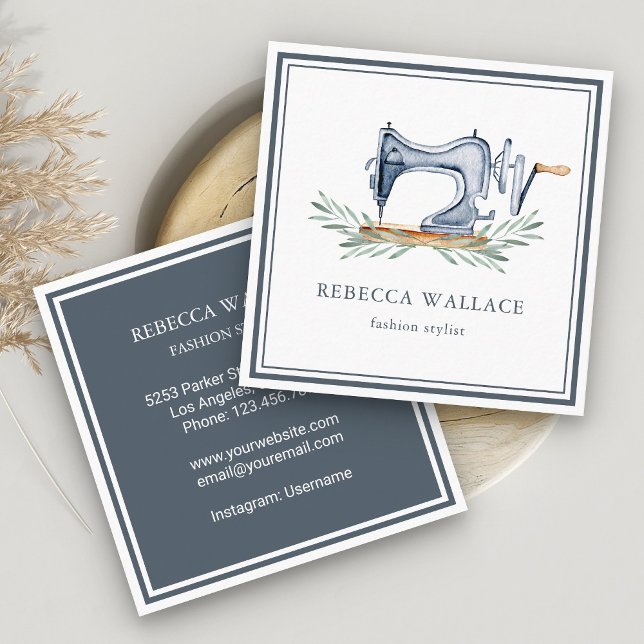 Tarjeta De Visita Cuadrada Moda de la máquina de coser azul vintage (Subido por el creador)