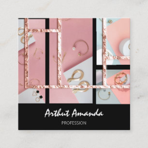 Tarjeta De Visita Cuadrada Moda de marco rosa Rosa Gold Pearl de lujo joyería