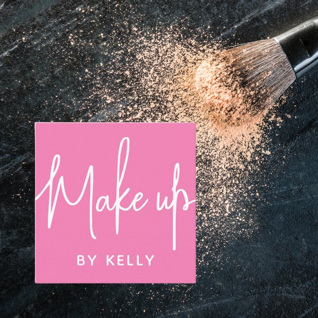 Tarjeta De Visita Cuadrada Moda de moda Audaz Guión rosa maquillaje artista (Subido por el creador)