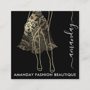 Tarjeta De Visita Cuadrada Moda Dorado Lace Vestido logotipo QRCode Tienda Be