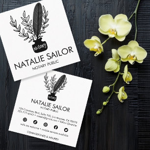 Tarjeta De Visita Cuadrada Moda Elegante Logotipo Botánico de Quill Notario P