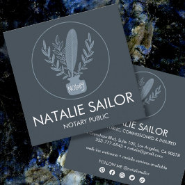 Tarjeta De Visita Cuadrada Moda Elegante Logotipo Botánico de Quill Notario P