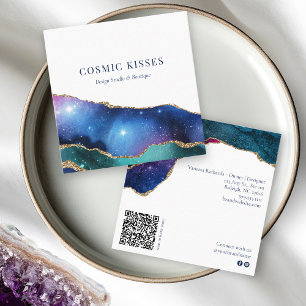 Tarjeta De Visita Cuadrada Moda Estrellas Cósmicas Galaxia Negocios QR Código