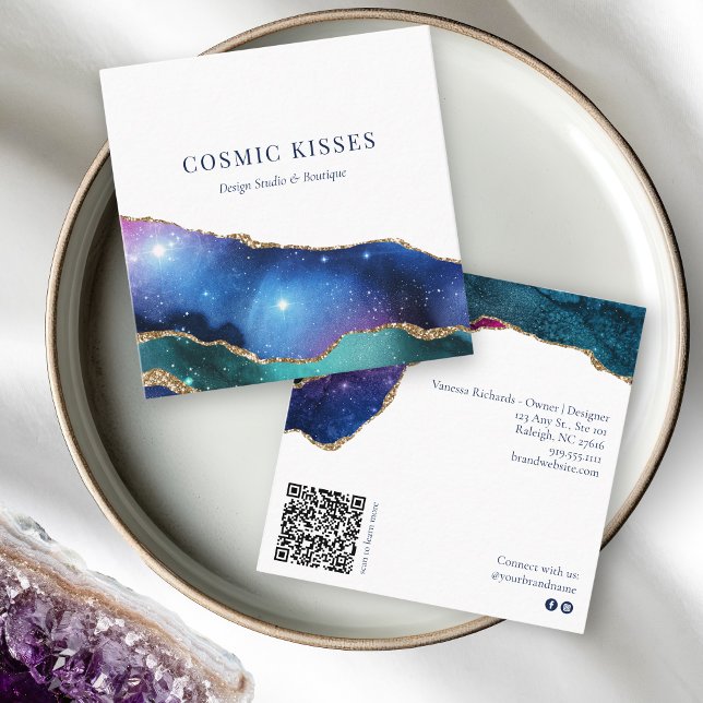 Tarjeta De Visita Cuadrada Moda Estrellas Cósmicas Galaxia Negocios QR Código (Subido por el creador)
