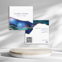 Tarjeta De Visita Cuadrada Moda Estrellas Cósmicas Galaxia Negocios QR Código