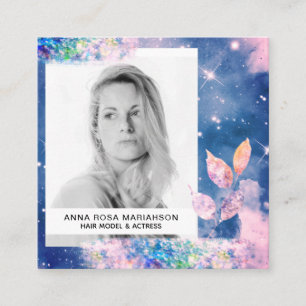 Tarjeta De Visita Cuadrada *~* Moda Estrellas de FOTO de modelo de pelo azul