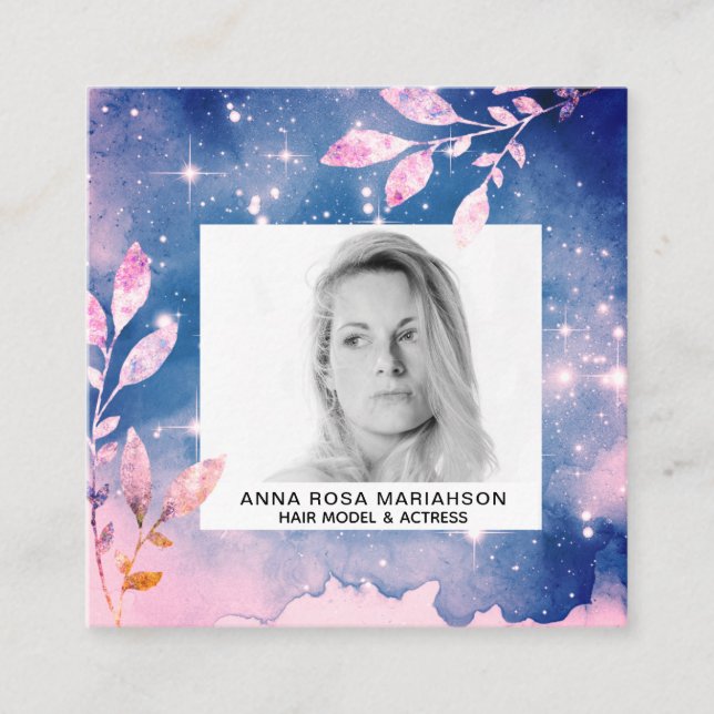 Tarjeta De Visita Cuadrada *~* Moda Estrellas, foto de actriz modelo de pelo  (Anverso)
