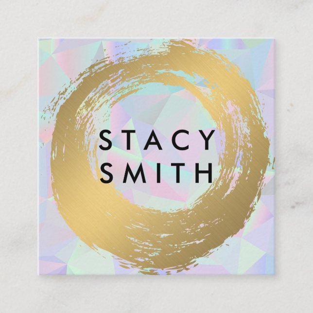 Tarjeta De Visita Cuadrada Moda Faux Gold Brushed | Retroceso geométrico (Anverso)