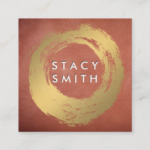 Tarjeta De Visita Cuadrada Moda Faux Gold Cepillado de cuero rojo