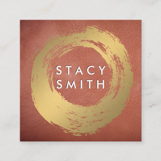 Tarjeta De Visita Cuadrada Moda Faux Gold Cepillado de cuero rojo (Anverso)