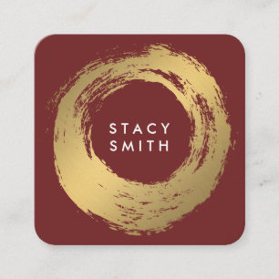 Tarjeta De Visita Cuadrada Moda Faux Gold Cepillado rojo profundo