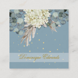Tarjeta De Visita Cuadrada Moda floral Dusty Blue Gold Profesional