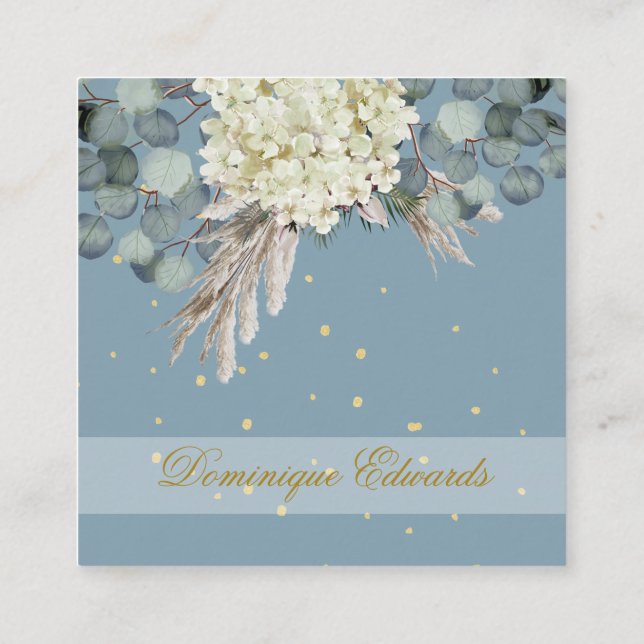 Tarjeta De Visita Cuadrada Moda floral Dusty Blue Gold Profesional (Reverso)