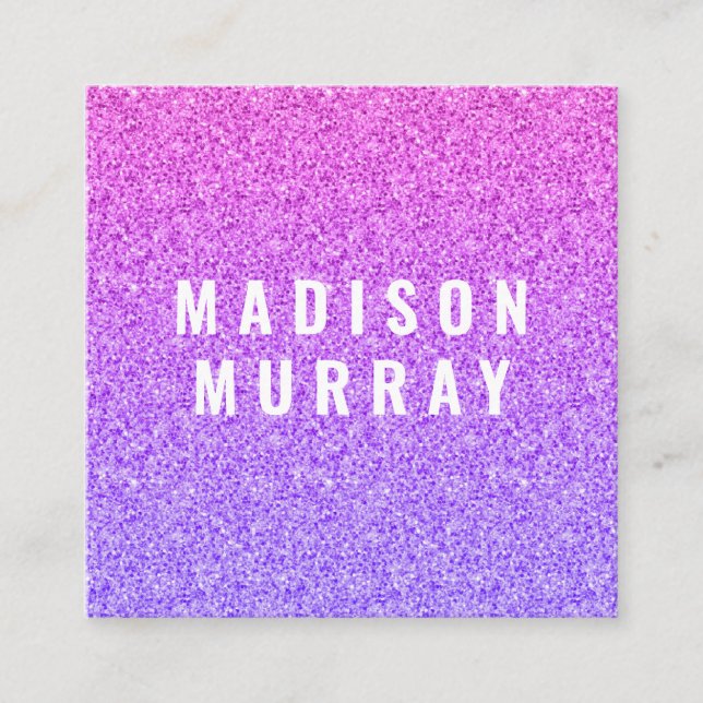 Tarjeta De Visita Cuadrada Moda, Girly y Glam Lilac Purpurina púrpura Ombre (Anverso)