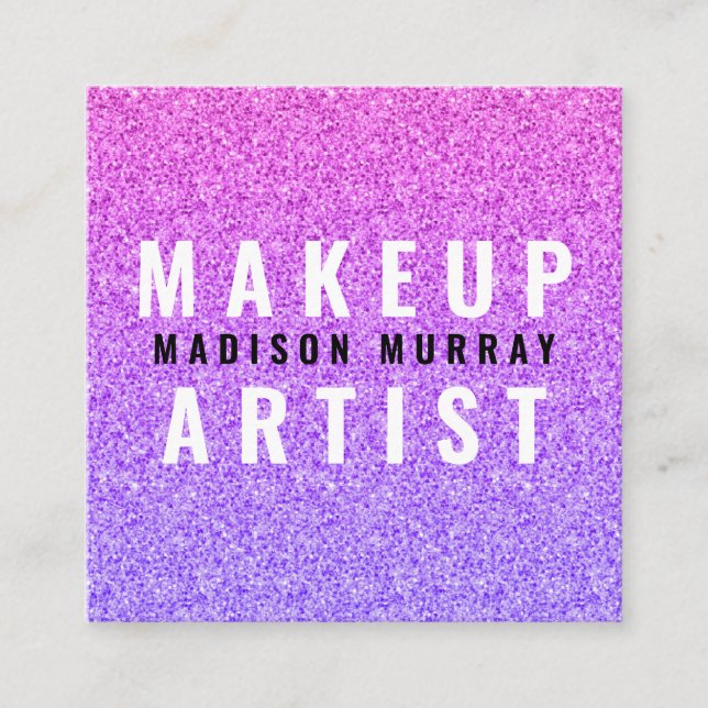 Tarjeta De Visita Cuadrada Moda Glam Lilac Purpurina púrpura Ombre Artista de (Anverso)