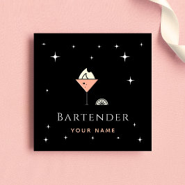 Tarjeta De Visita Cuadrada Moda Glamoroso Bartender Night Sparkle Club Bar