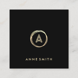 Tarjeta De Visita Cuadrada Moda Luxe Gold Círculo moderno Monograma negro