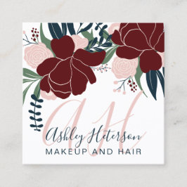 Tarjeta De Visita Cuadrada Moda Maquillaje rojo de escritura azul marino