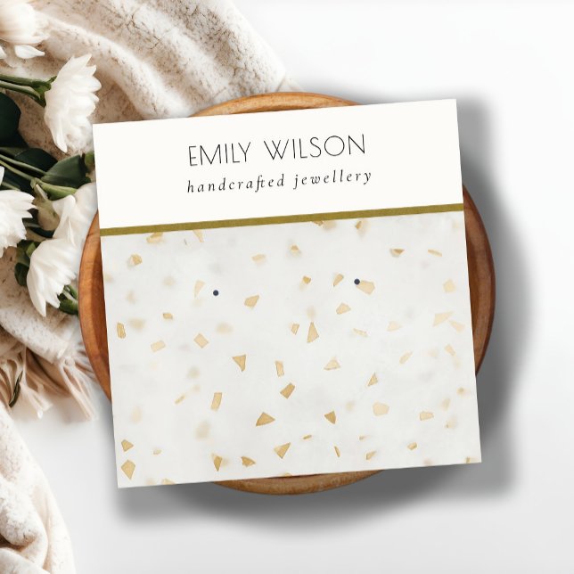 Tarjeta De Visita Cuadrada Moda Marble de marfil oro Terrazzo Textura de vera (Subido por el creador)