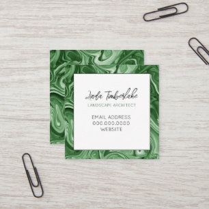 Tarjeta De Visita Cuadrada Moda Marble Diseño Verde Blanco Negro