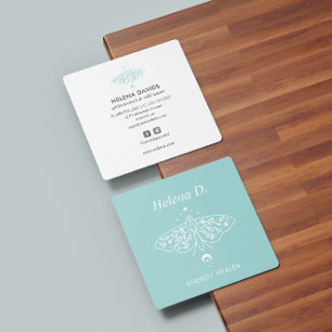 Tarjeta De Visita Cuadrada Moda Mariposa Moon Fase Reiki Practicante Yoga