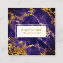 Tarjeta De Visita Cuadrada *~* Moda Mármol Azul Oro Mármol Girly Hair Makup
