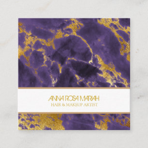 Tarjeta De Visita Cuadrada *~* Moda Mármol de oro morado maquillaje de cabel