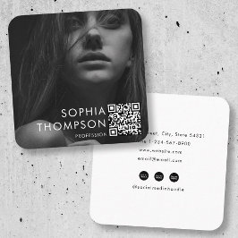 Tarjeta De Visita Cuadrada Moda Minimalista moderno Código QR Foto profesiona