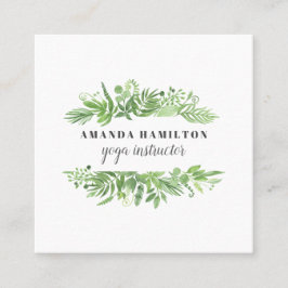 Tarjeta De Visita Cuadrada Moda moderna Acuarela pradera silvestre verde foll