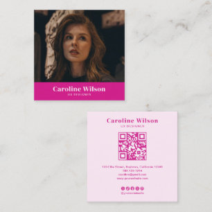 Tarjeta De Visita Cuadrada Moda moderna Código QR rosa caliente Foto Girly