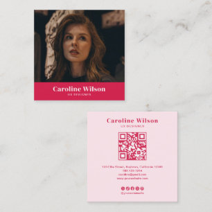 Tarjeta De Visita Cuadrada Moda moderna Red QR Code Foto Girly
