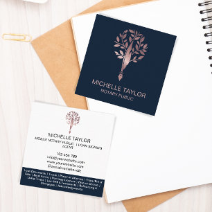 Tarjeta De Visita Cuadrada Moda Notario Agente de firma de préstamos Rosa Oro