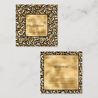 Tarjeta De Visita Cuadrada Moda Oro Leopardo Blanco Moda de impresión Moderno