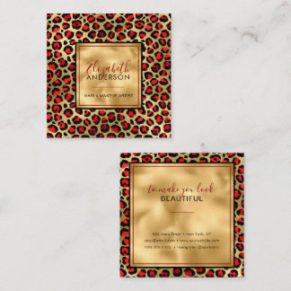 Tarjeta De Visita Cuadrada Moda Oro Leopardo Rojo Moda de impresión Moderno