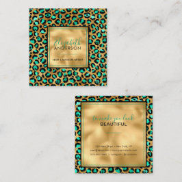 Tarjeta De Visita Cuadrada Moda Oro Mint Leopard Imprimir moda Moderno