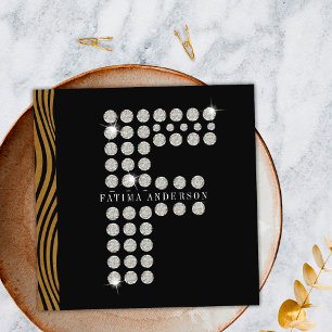 Tarjeta De Visita Cuadrada Moda oro negro Diamante inicial F Monograma Código