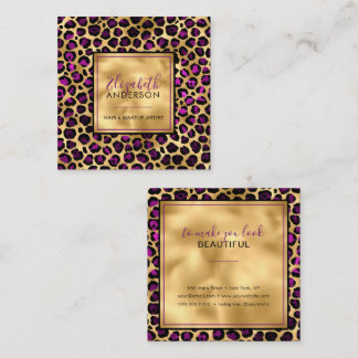 Tarjeta De Visita Cuadrada Moda Oro Púrpura Leopardo Impresión Moda moderna
