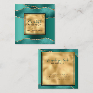 Tarjeta De Visita Cuadrada Moda Oro Purpurina Verde azulado Moda moderna