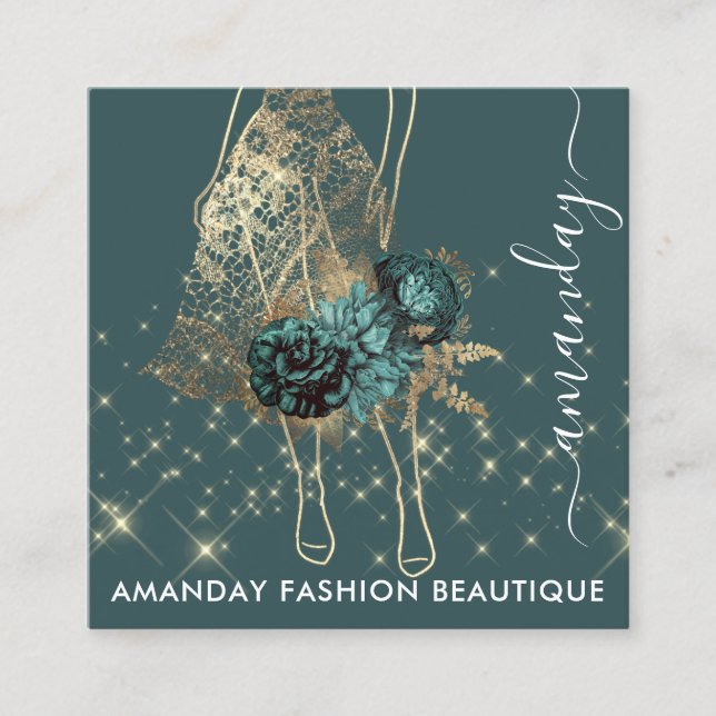 Tarjeta De Visita Cuadrada Moda Oro Rojo Logo QRCode Personalizado Verde (Anverso)