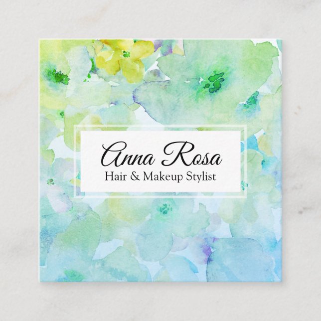 Tarjeta De Visita Cuadrada *~* Moda Popular Belleza Azul Turquesa Floral (Anverso)