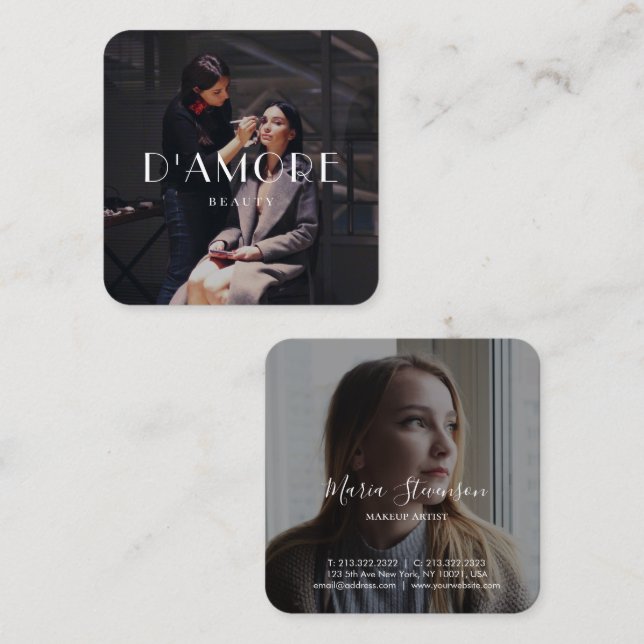 Tarjeta De Visita Cuadrada Moda Profesional 2 Fotos Blanco y Negro (Anverso / Reverso)