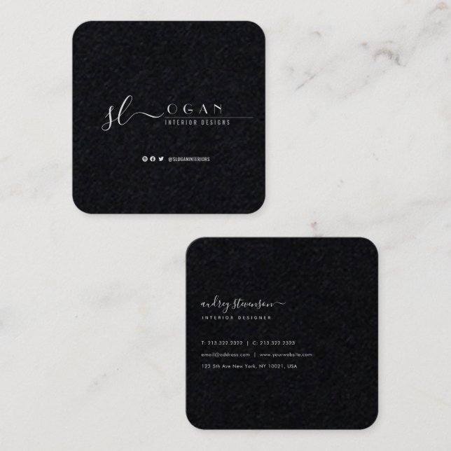 Tarjeta De Visita Cuadrada Moda profesional Firma Deep Premium Negro (Anverso / Reverso)